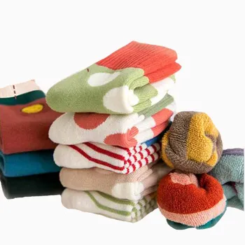 

Terry Socks 1-12 Year 5 pairs pack Autumn and winter kids children socks animal smiley thick towel terry baby socks