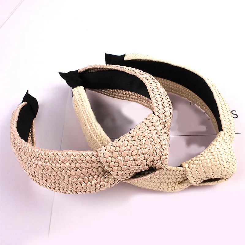 hair clip ins Korean Knotted Handmade Straw Headband Weaving Turban For Women Girls Hair Hoop Bezel Wide Hairbands Hair Accessories Headwear head scarf bandana