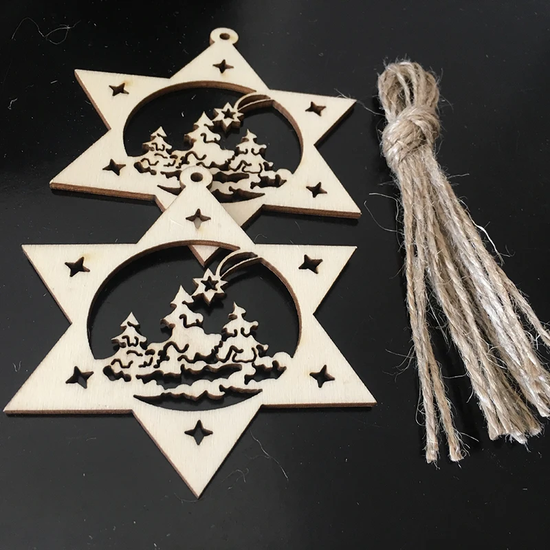 

60pcs Wooden Snowflake Shape Pendant Hanging Christmas Tree Party Decor Crafts light weight and durable