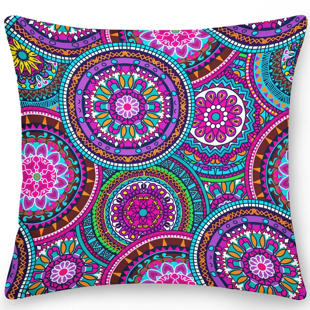 

Double Sides Pillow Case Polyester Square Cushion Cover Throw Pillow Ethnic Flower Bohemian Office Sofa Pillows Home Decoration