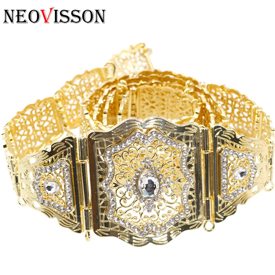 

NEOVISSON Arabesque morocco women caftan metal belt gold silver color rhinestone waist chain dubai ethnic wedding body jewelry