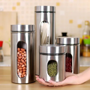 

Kitchen supplies 304 Stainless steel storage tank Visible glass sealed cans Multi-grain cans Tea cans food storage cans