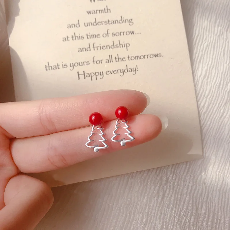 Dainty 925 Sterling Silver Christmas Stud Earrings For Women Tree Snowflake Bell Snowman Deer Earrings Jewelry Xmas Gifts - Окраска металла: S-E949