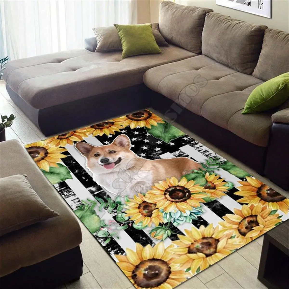 

Corgi love Area Rug 3D All Over Printed Carpet Mat Living Room Flannel Bedroom Non-slip Floor Rug 03