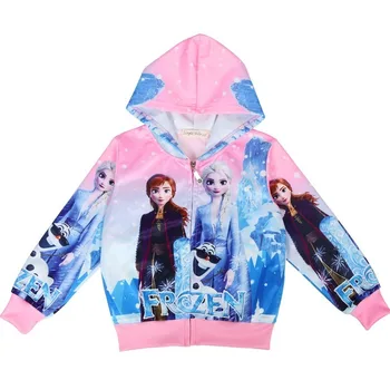 

New autumn Baby Girls Coat Anna and Elsa Jackets Hooded Cute Girl Kids Cartoon Children Long Coat Leisure Warmth Tops Clothing