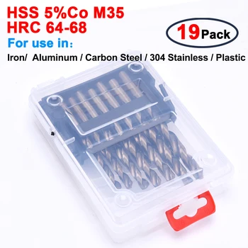 

Cobalt 5% Co for Drilling Stainless Steel & Hard Steels 19Pcs HSS-Co 1-10mm Drill Bit Set M35 D20