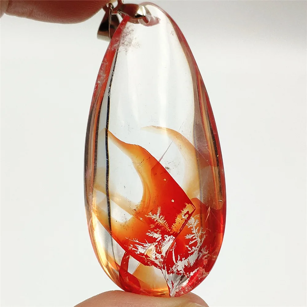 Natural Red Limonite Phantom Quartz Crystal 48x23x15mm Multi-inclusions Necklace Pendant Women Man Rare Volcanic Reiki AAAAA