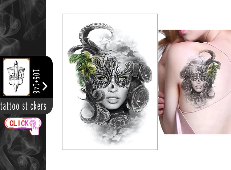 Женская временная татуировка, цветок, человеческое лицо, Снежная лиса, Бабочка, аранейд, акварельная татуировка, черные, белые, водонепроницаемые временные татуировки