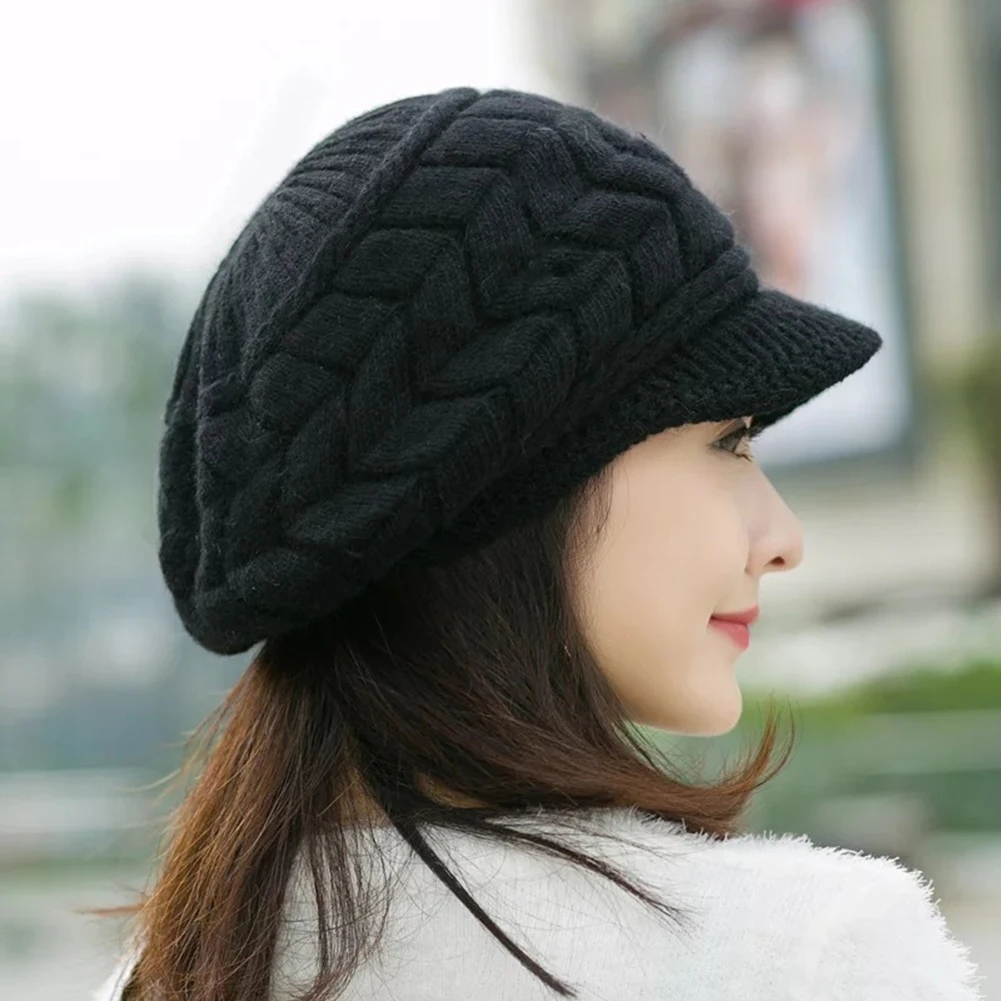 Gorros de inverno feminino, модная женская однотонная утолщенная шерстяная вязаная шапка, уличная остроконечная шапка, женская зимняя шапка