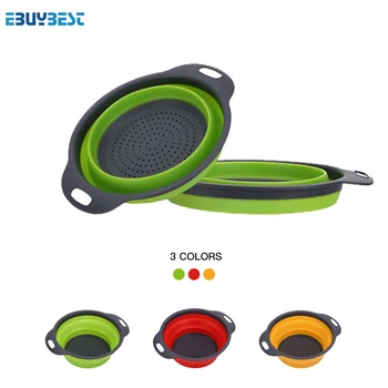 

EBUYBEST Colander Strainer Sillicone Foldable Fruit Vegetable Washing Basket Silicone Colander Collapsible Kitchen Drain Straine