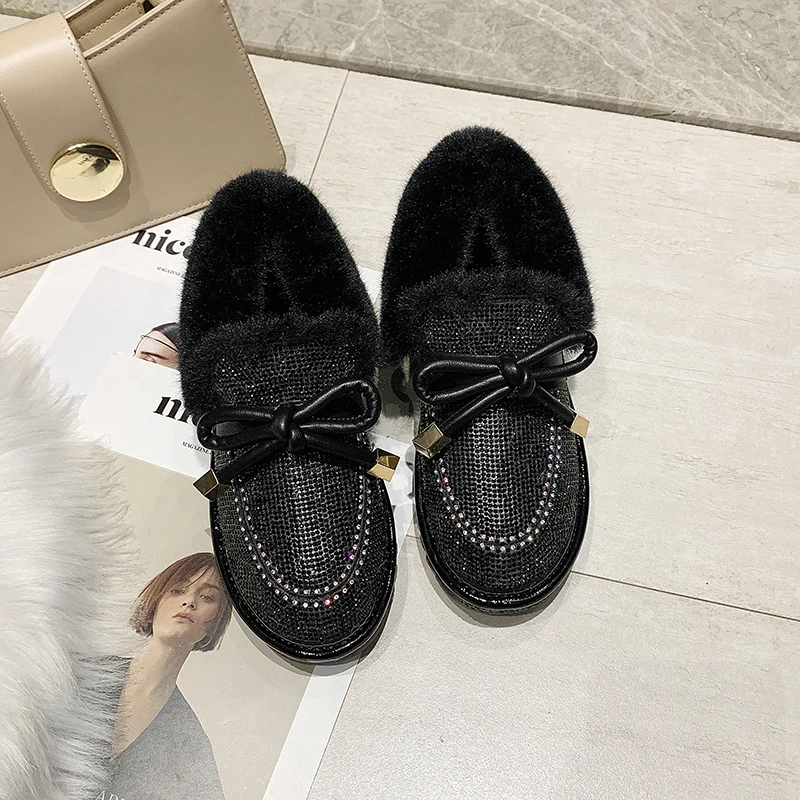 Shiny Glitter Snow Boots Women Fashion Warm Plush Ankle Boots Woman Non Slip Botas Mujer Butterfly-knot Decoration