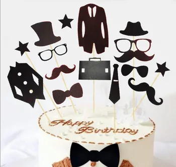 

Happy Birthday Dad Cake Inserting Card Father's Day Cake Decoration Bowtie Hat Beard Decorative Flag Large Amount Favorably