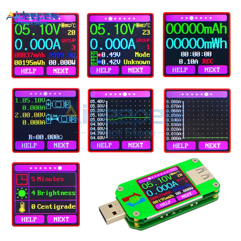 UM24/UM24C UM25/UM25C UM34/UM34C тип-c USB Вольтметр Амперметр Измеритель сопротивления зарядки Напряжение тестер тока ЖК-дисплей цветной дисплей
