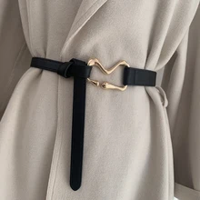 

Decorative Waistband Faux Leather Soft Knotted Thin Belt Metal Buckle Waist Strap Solid Color Simple All-match Waistband