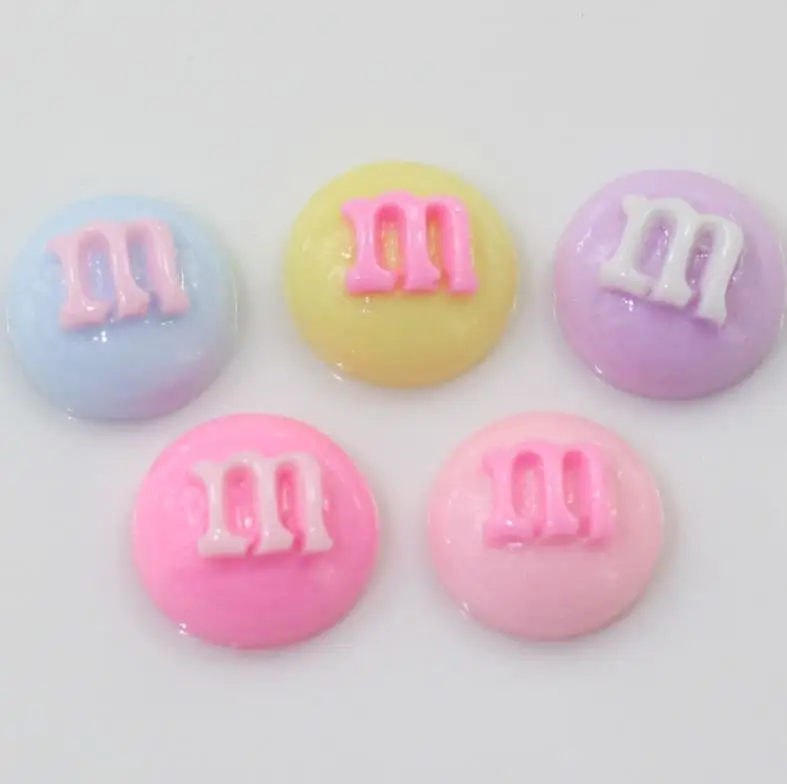 Kawaii Candy Colors 16mm Cute Glitter Resin M Beans Round Flatback Cabochons For DIY Phone Case Craft Decoration