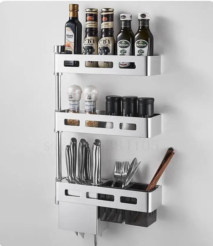 Kitchen Shelf Corner Wall Mounted Knife Rest Hole Free Condiment Shelf Rotating Condiment Storage Box Shelf Storage Holders Racks Aliexpress