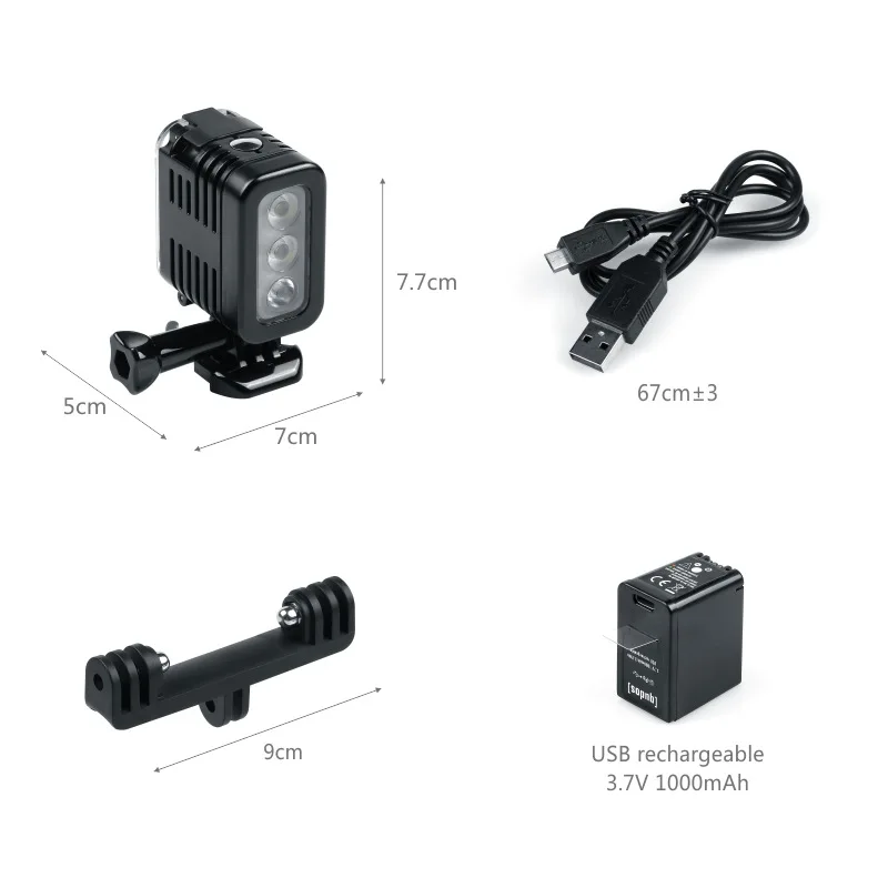 Mergulho à Prova Titular para Gopro Novo Dwaterproof Água Handheld Stents Hero 5 9 7 8 Xiaomi yi 4k Mijia Sjcam Sj6 Sj8 - Eken H9r Câmera Led Luz - Image 6