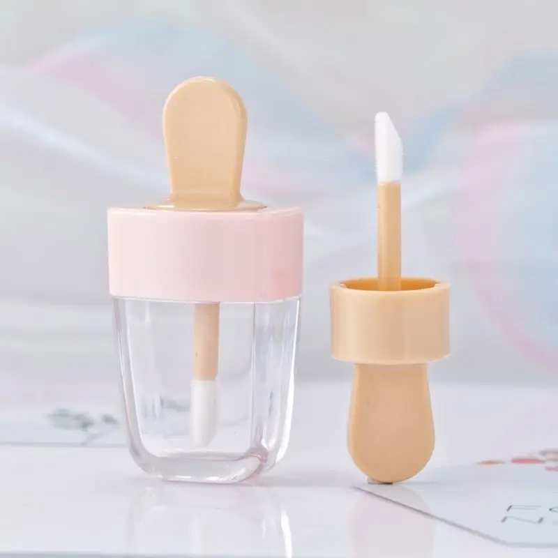 

5Pcs Clear Ice Cream Lip Gloss Tube Empty Lip Balm Refillable Container with Lid X5XC