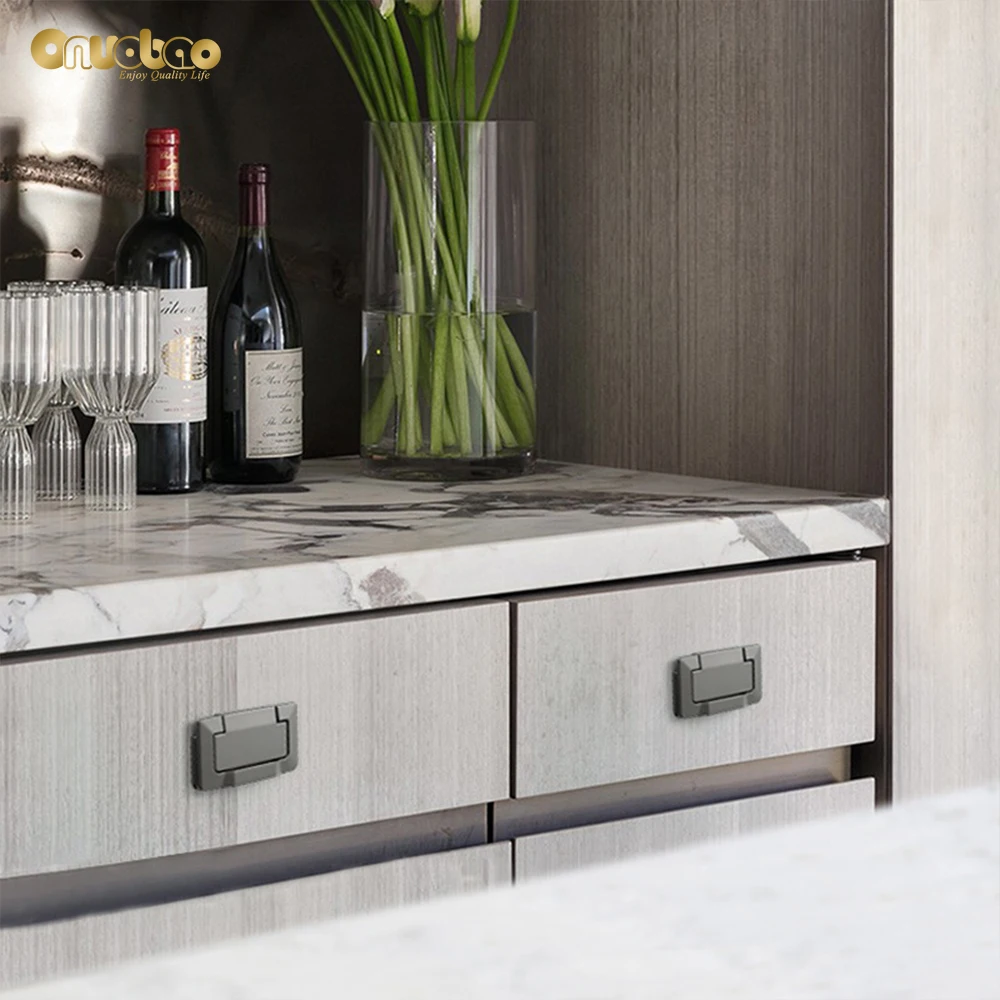 Onuobao Drawer Cabinet Door Flat Concealed Handle Free Punching Invisible Handle TV Cabinet Door Dedside Table furniture handles kitchen door handles