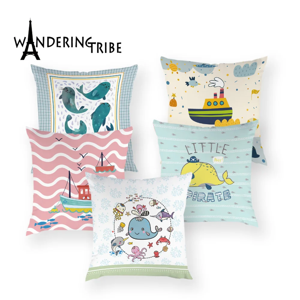 

Narwhal Cartoon Colorful Cushion Cover Marine Nordic Home Decorative Cover Cushions Cases Boat 45*45 Decor Bed Sofa Pillow Case
