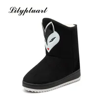 Теплые зимние ботинки на толстой подошве женская обувь для учащихся Нескользящая хлопковая обувь с рисунком лисы из мультфильма на толстой подошве хлопковые ботинки домашняя обувь