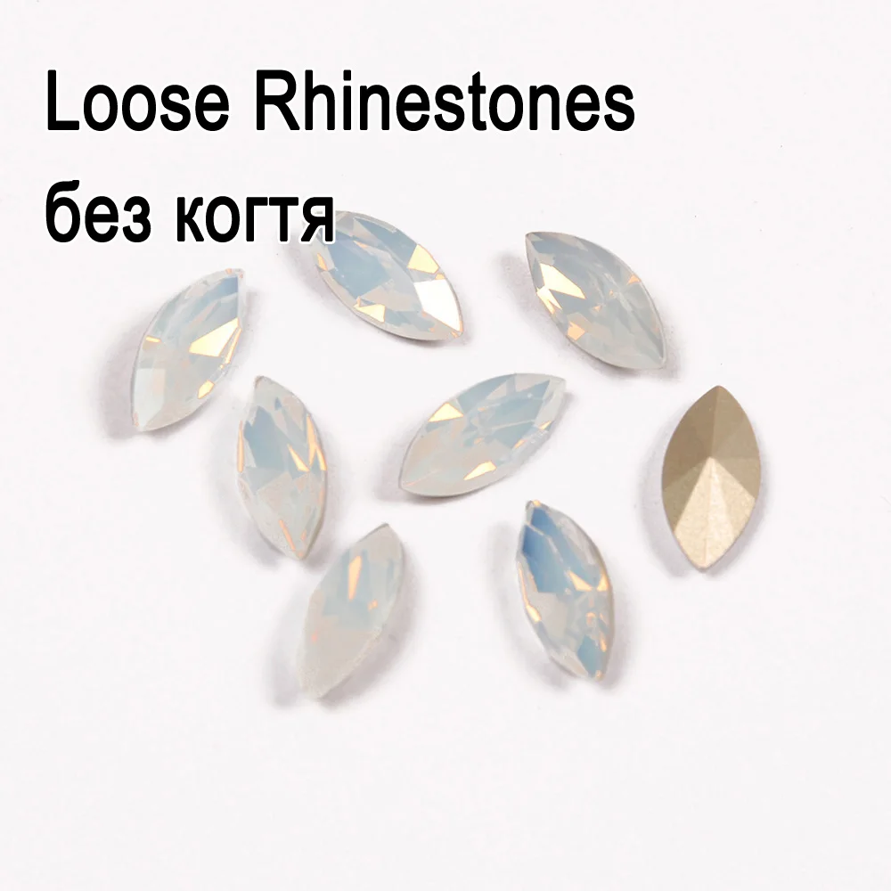 Navette Weißer Opal K9 Glas Aufgenähte Strasssteine mit Silberbasis und Krallenfassung, Pferdeaugensteine für DIY-Kleidung, Sportanzüge und Accessoires – Detail 2