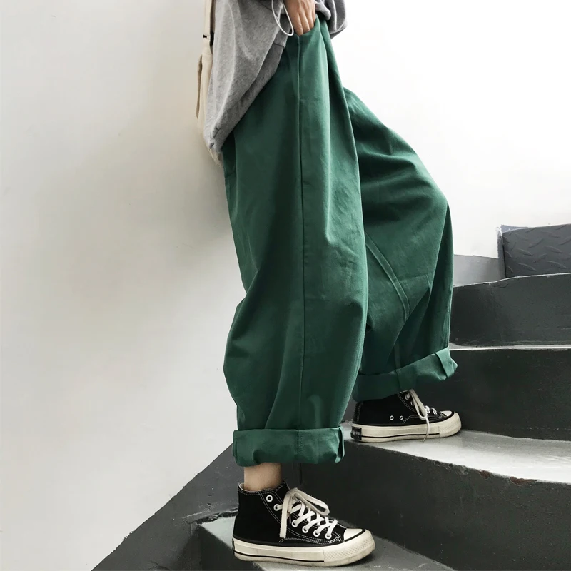 

Elastic High Waist Streetwear Hiphop Punk Harem Loose Straight Wide Leg Pant Casual Korean Japanese Mori Trouser Summer Boho Fit