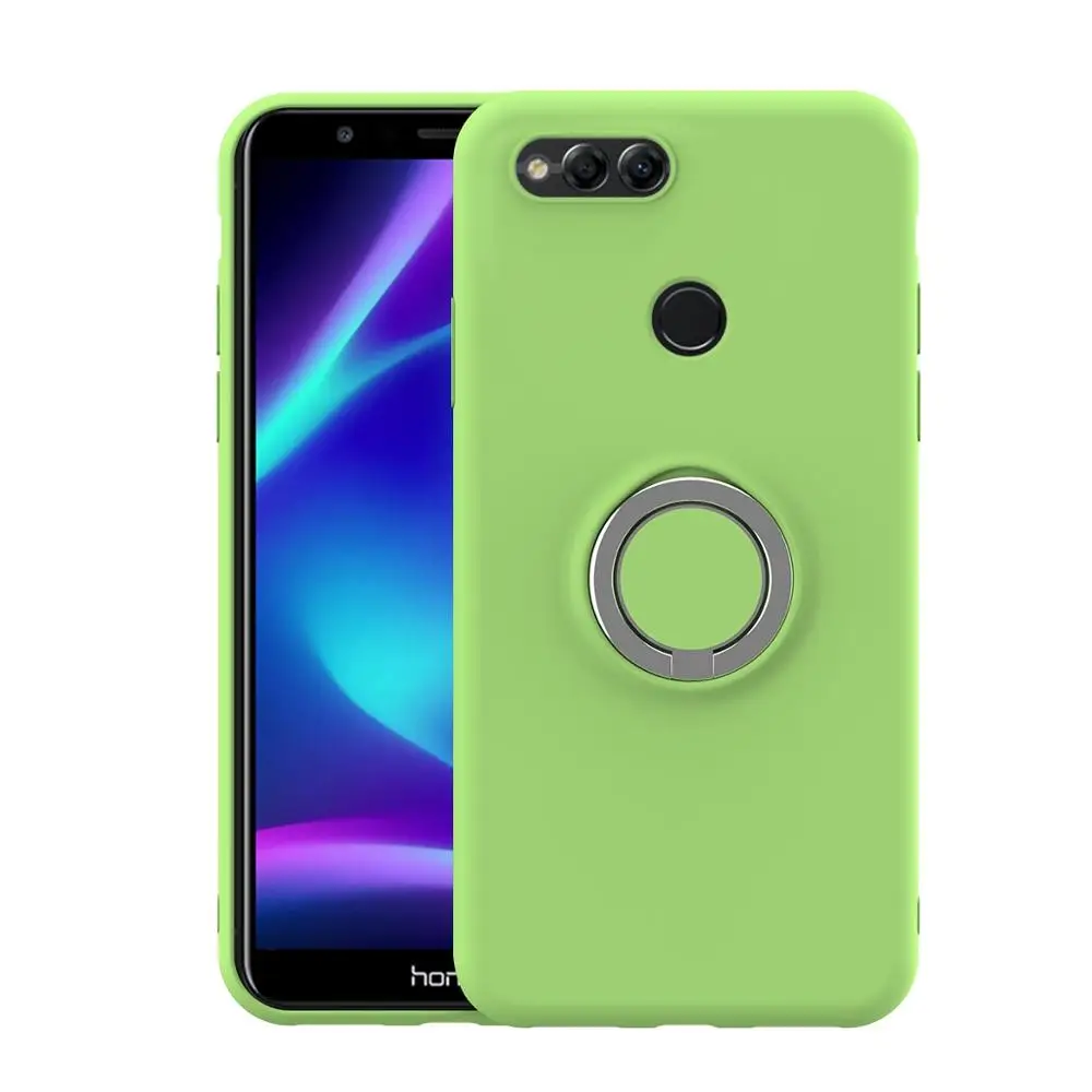 

Luxury Soft Silicone Case For Huawei Honour 7X Metal Ring Holder Rubber Shockproof Silicon Back Cover For Huawei Honour 7X