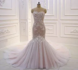 Luxury Pearl Beaded Mermaid Wedding Dress Sweetheart Lace Tulle Bridal Gowns High Quality 2022 Robe Marriage Vestidos De Novia