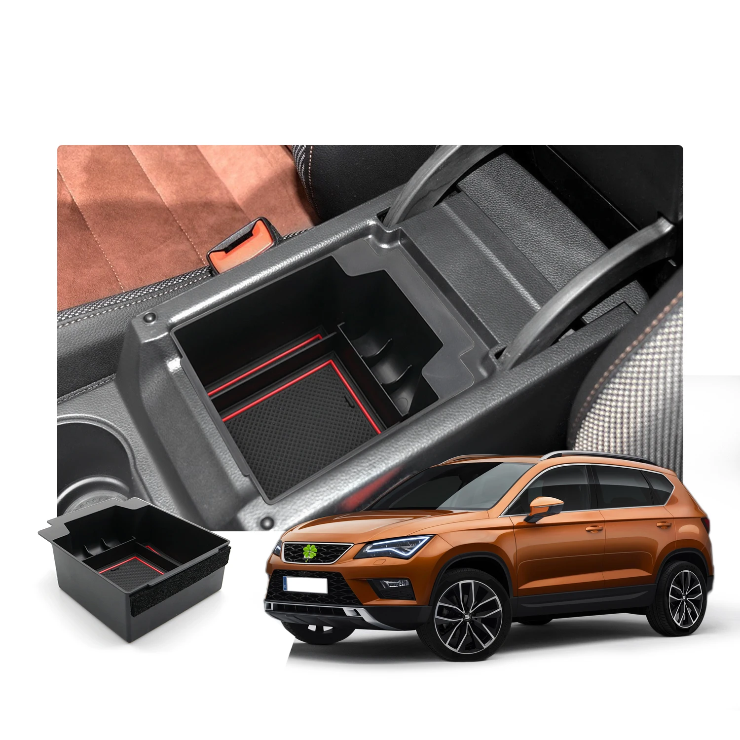 RUIYA Car Armrest Box Storage For Ateca 2017 2018 2019 2020 2021 Central Control Container Auto Interior Organizer Accessories