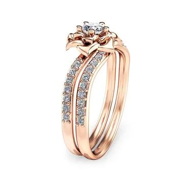 

European And American Fashion Rose Gold Ring Zircon Party Couple Engagement Ring Wavy Rose Lady Ring Factory Wholesale