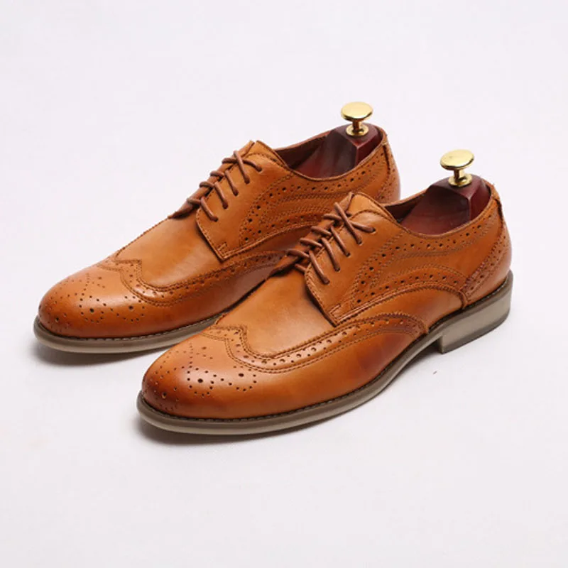 Высококачественные Туфли оксфорды ручной работы броги резные мужские костюмные