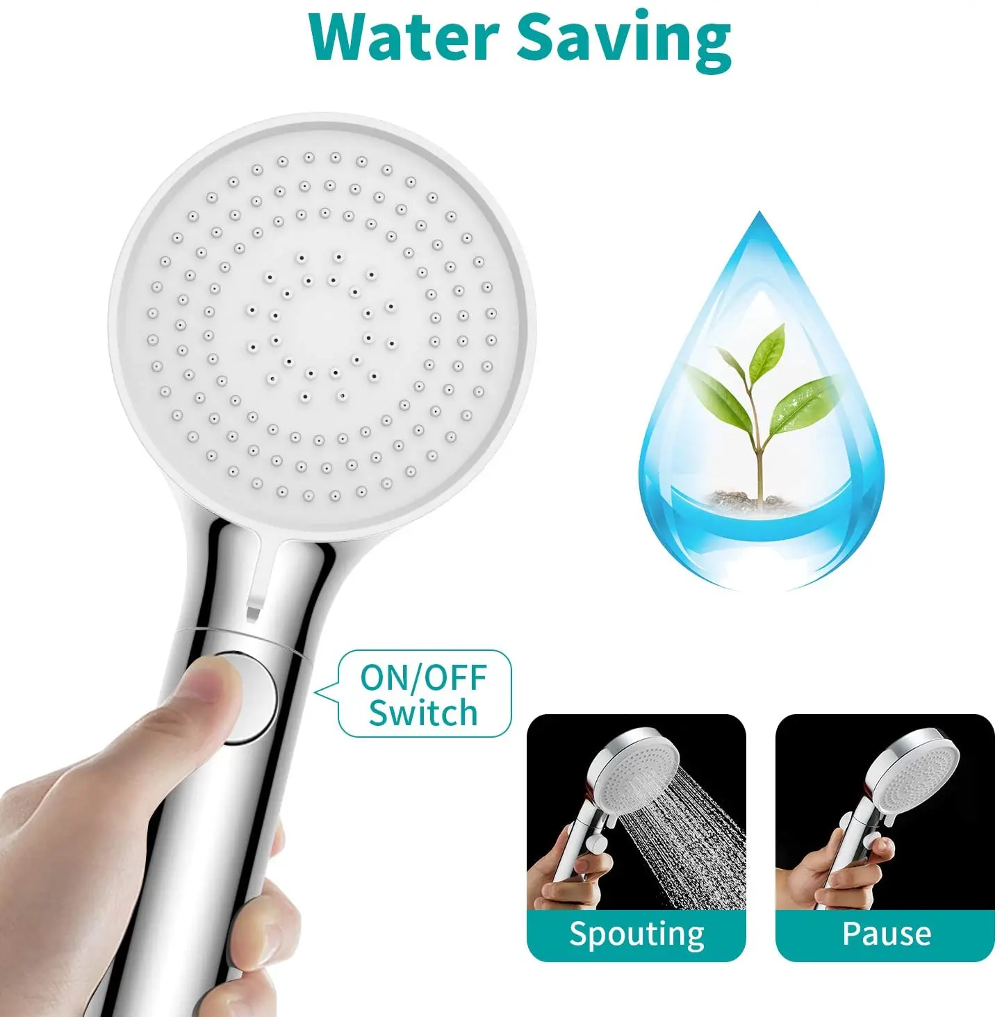 Soffione doccia a mano con tubo flessibile -5 impostazioni di spruzzo doccia  ad alta pressione rimovibile