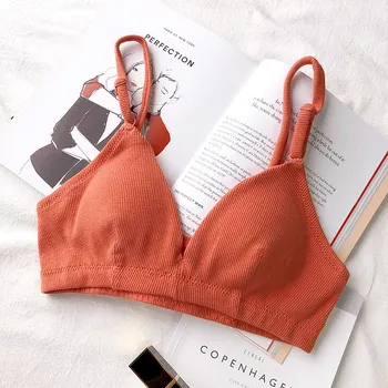 

Women Sexy Triangle Cup Rib Elastic Push Up Bra Solid Padded Wire Free Bralette Lingerie Seamless Bras F x