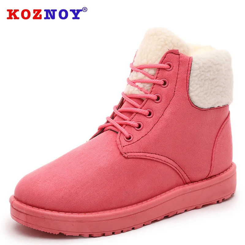 

Koznoy Snow Boots Autumn Winter Flat Bottom Dropshipping Fashion Kid Suede Lace Solid Short Plush Fashion Round Toe Causal Boots