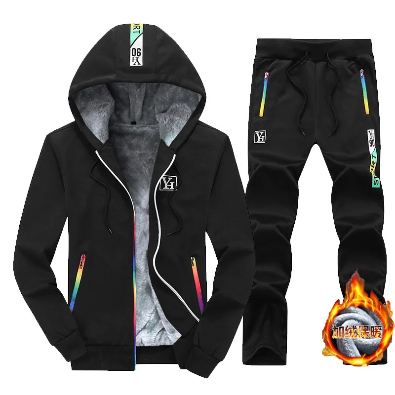 Sport Suit Thick Warm Fleece Hoodie Tracksuit Men Sportswear Set Autumn Winter hoodie Pants Set Casual Zipper Hooded Jackets