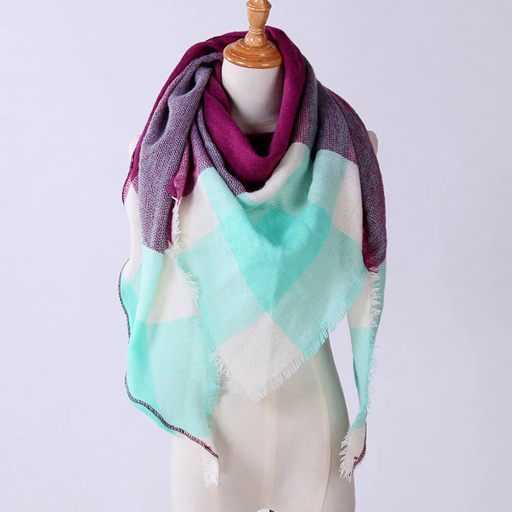 Зимний треугольный шарф для женщин шаль Осенняя клетчатая шерсть шарфы шарф модные женские клетчатые шарфы женская одежда# YL1