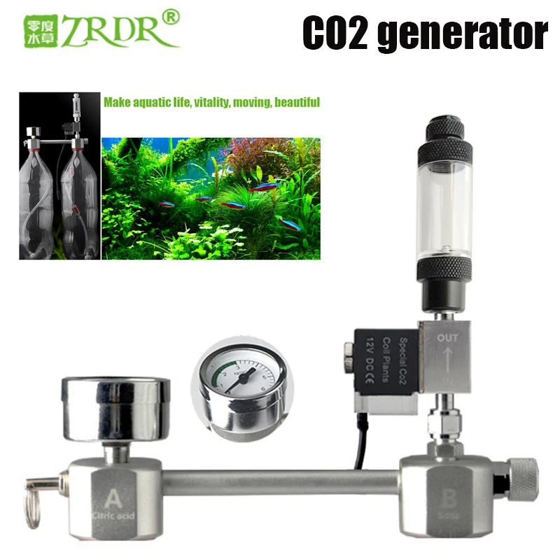 ZRDR Aquarium DIY CO2 generator system kit CO2 generator bubble counter diffuser with solenoid valveFor / Aquatic plant growth