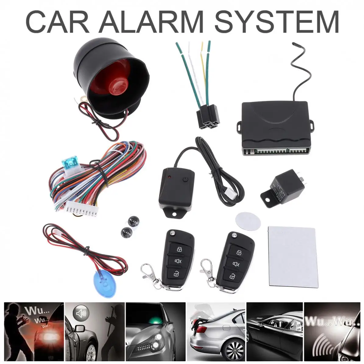 

Universal 12V Auto Car Alarm Keyless Entry System with Remote Control Siren Sensor New