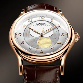 

LOBINNI Men Watches Top Luxury Brand Japan MIYOTA Automatic Mechanical Clock Sapphire 50M Waterproof Moon Phase Wristwatch L1810