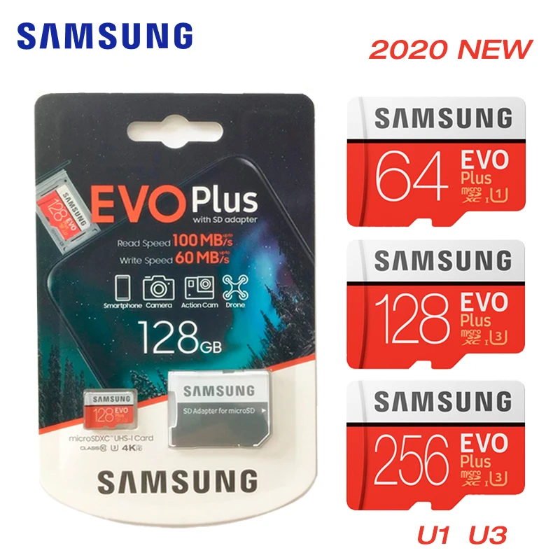Карта памяти SAMSUNG EVO Plus Microsdxc 64 ГБ 2020 128 чтение до 256 МБ/с. класс 10 UHS-I TF/SD карты Trans Flash