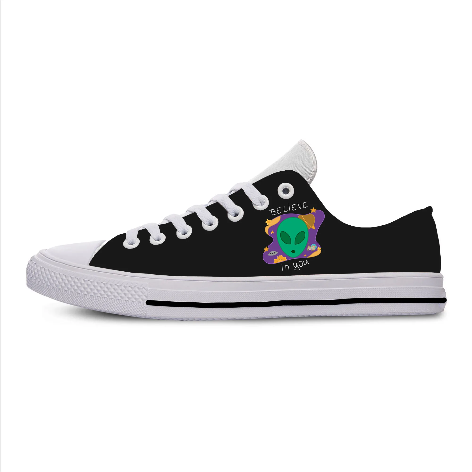 Women's Flats Classic Canvas Shoes Aliens Popular Walking Comfortable Custom Logo Image Printing Mesh Breathable Outdoor Shoes - Цвет: Aliens1