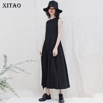 

XITAO Original Women Loose A Line Blackpat Sleeveless Temperament Dress 2020 Summer Fashion Vintage Personality Dress DMY4626