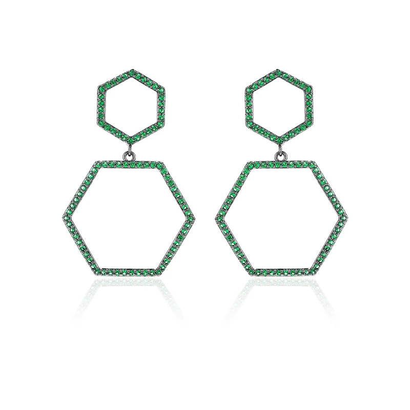 

VERY GIRL Hollow Hexagon Drop Earrings with Full AAA+ Cubic Zircon Fashion Simple Copper Earring for Women