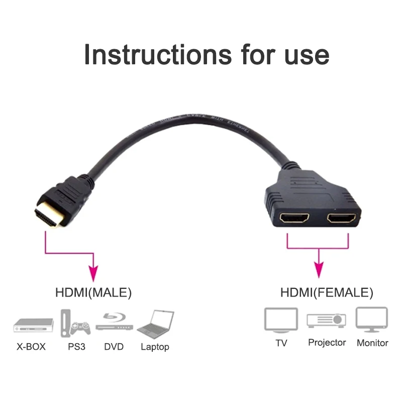 Кабель HDMI папа Мама сплиттер hdmi адаптер 1 в 2 выхода конвертер видеокабели