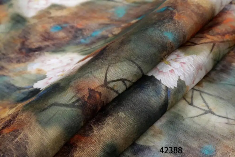 

Silk Linen Fabric Printed Old Color Pattern for Dress Cheongsam