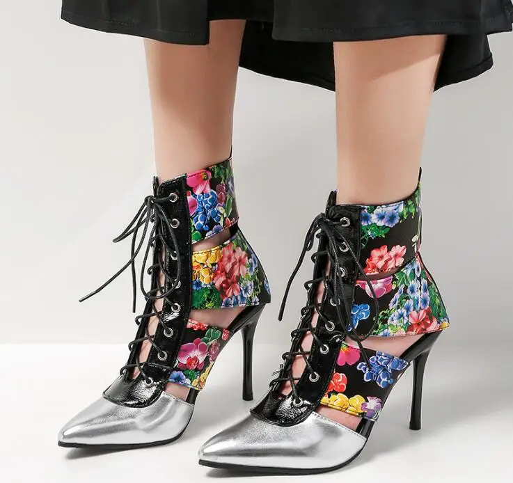 Ботильоны С Острым носком на шнуровке женские полусапожки высокого качества в