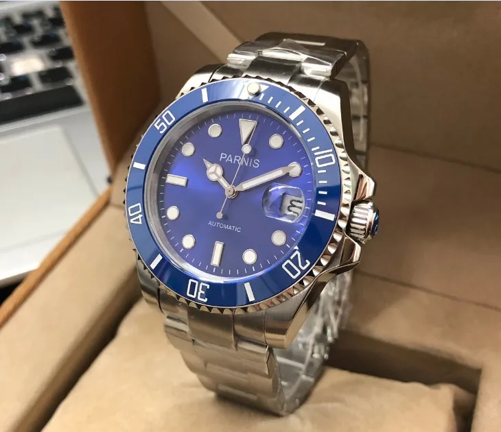  40MM PARNIS 21 jewels Automatic Self-Wind movement Ceramic bezel Sapphire Crystal luminous men's wa