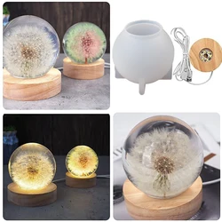 Crystal Ball Light Resin Molds, LED Round Silicone Molds for Resin, Crystal Ball Lamp Molds with Wooden Lighted Base Stand