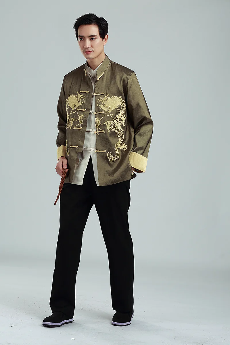 Embroidered jin shuang long Turn Sleeve Chinese Costume MEN'S Long-sleeved Coat 2283-2 Spring Autumn Winter Men'S Wear Casual St